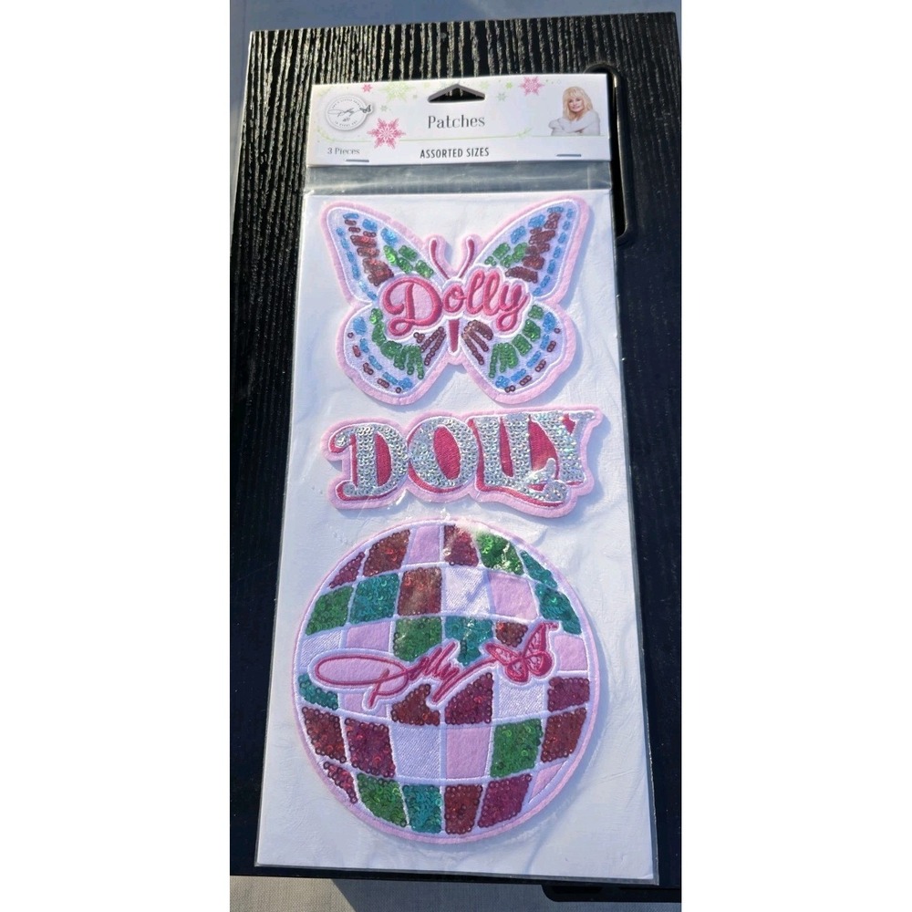 Dolly Parton Sequin Embroidered Patch Set 3 Piece Butterfly Disco Ball Pink New